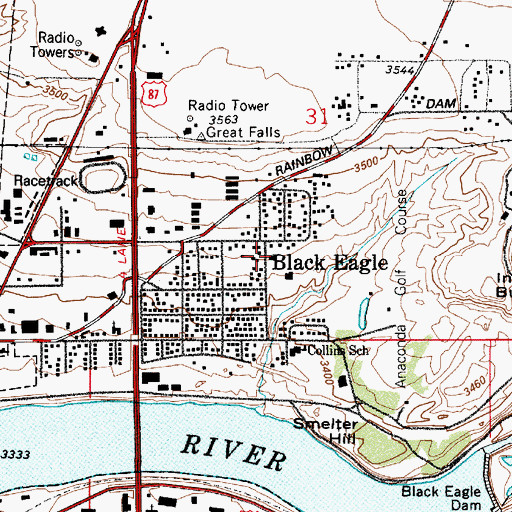 Topographic Map of Black Eagle Volunteer Fire Department, MT