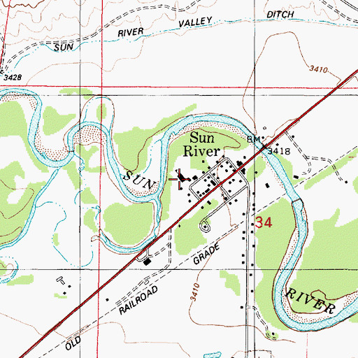 Topographic Map of Sun River Volunteer Fire Department, MT