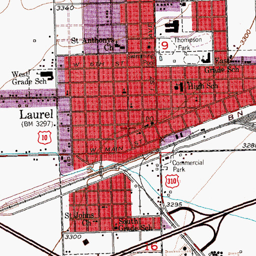 Topographic Map of Laurel Volunteer Fire Department, MT