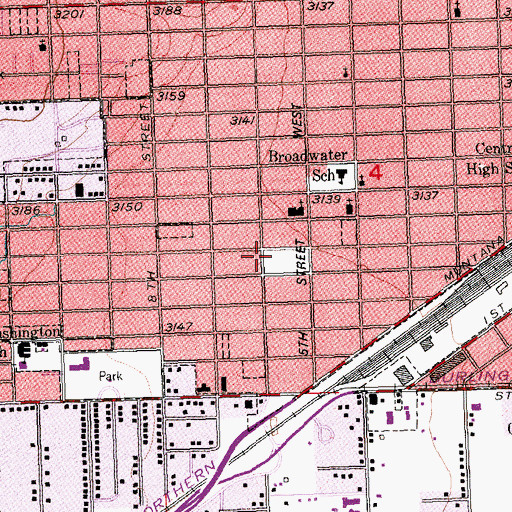 Topographic Map of Billings Fire Department Station 4, MT