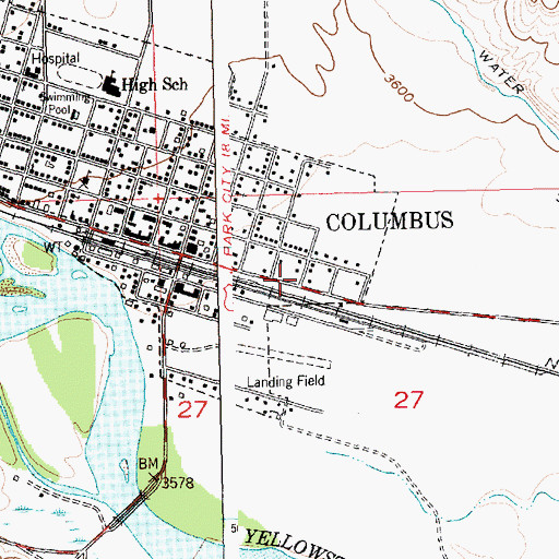 Topographic Map of Columbus Rural Fire Department, MT
