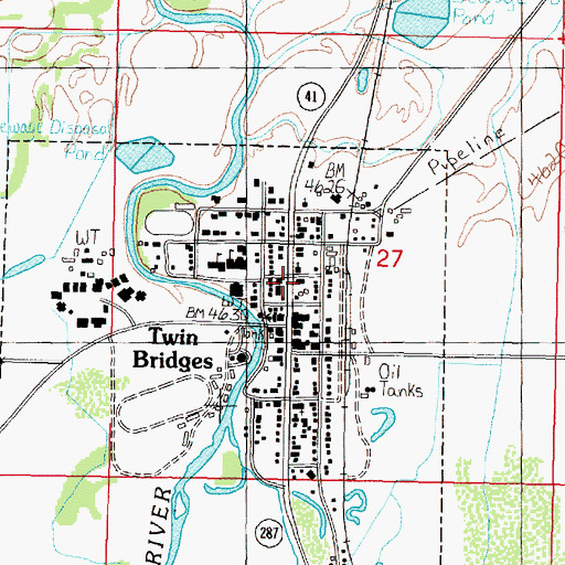 Topographic Map of Twin Bridges City Fire Department, MT