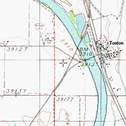 Topographic Map of Toston Volunteer Fire Department, MT