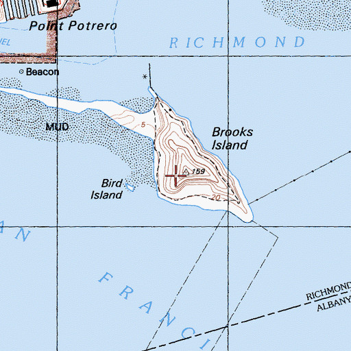 Topographic Map of Brooks Island, CA