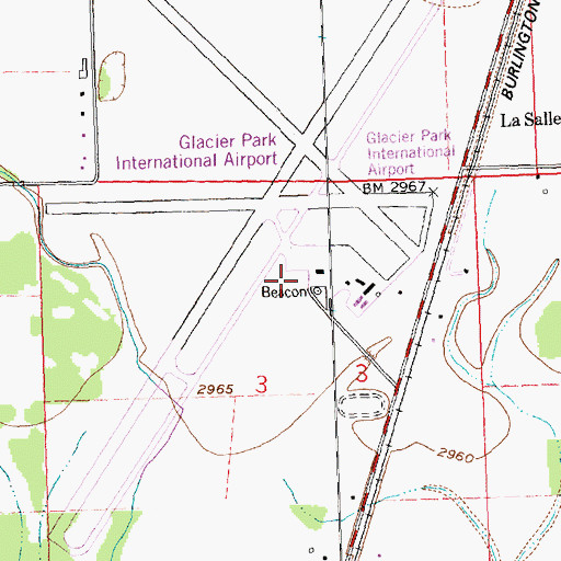 Topographic Map of Glacier Park International Airport Fire Department Station 292, MT