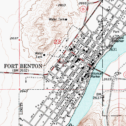 Topographic Map of Fort Benton Volunteer Fire Department, MT