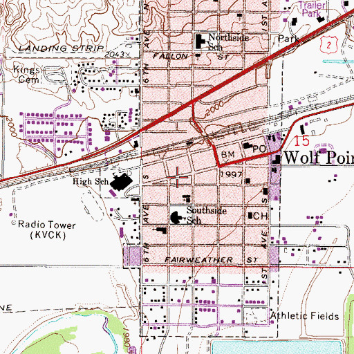 Topographic Map of Roosevelt County Fire Department, MT