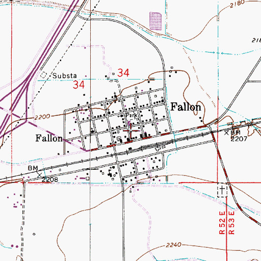 Topographic Map of Fallon Rural Fire District, MT