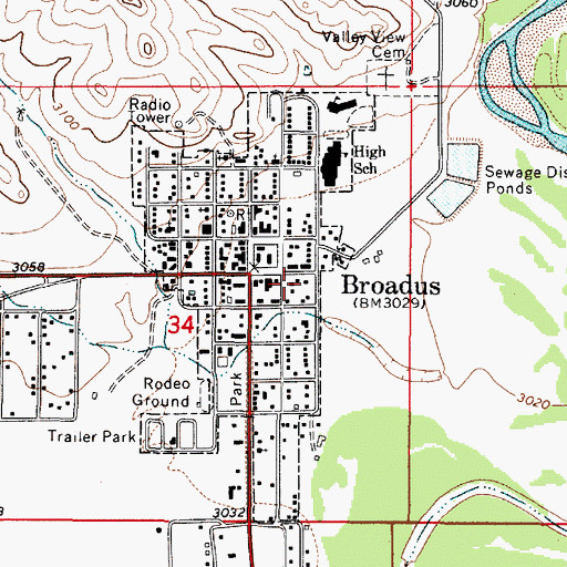Topographic Map of Broadus Volunteer Fire Department, MT