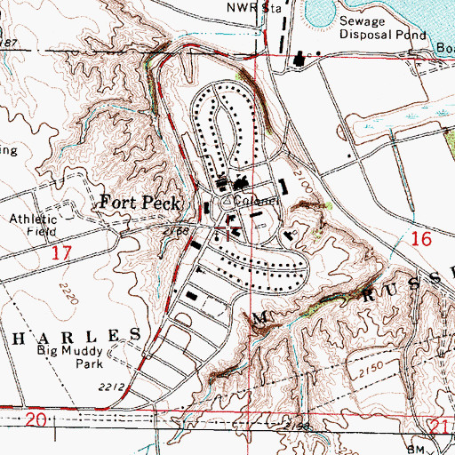 Topographic Map of Fort Peck Volunteer Fire Department, MT