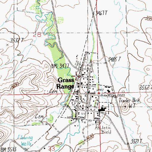 Topographic Map of Grass Range Volunteer Fire Department, MT