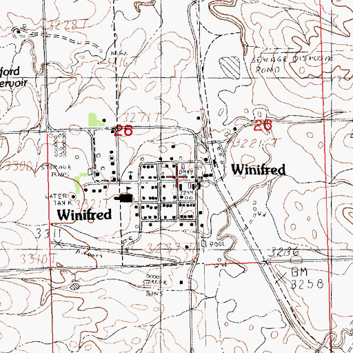 Topographic Map of Winifred Rural Fire Department, MT