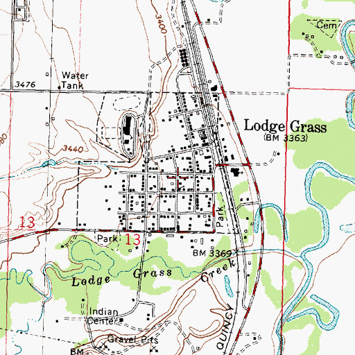 Topographic Map of Lodge Grass Volunteer Fire Department, MT