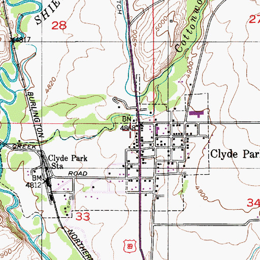 Topographic Map of Clyde Park Rural Volunteer Fire Department, MT