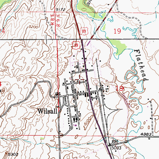 Topographic Map of Wilsall Volunteer Fire Department, MT