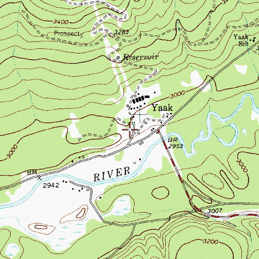 Topographic Map of Yaak Volunteer Fire Department, MT