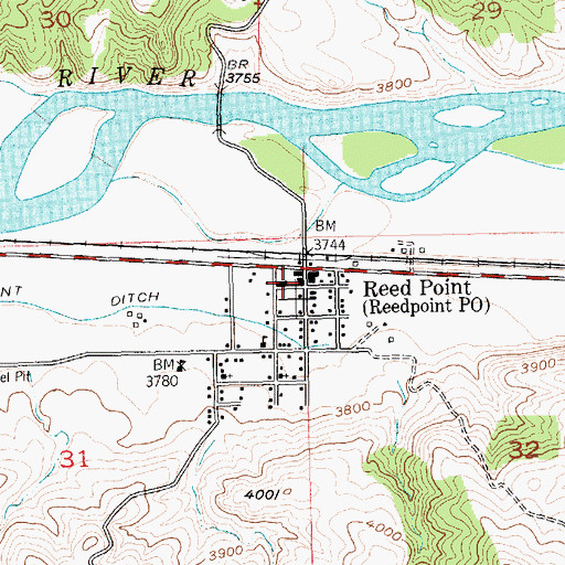 Topographic Map of Reed Point Volunteer Fire Company, MT