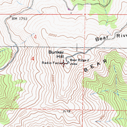 Topographic Map of Bunker Hill, CA