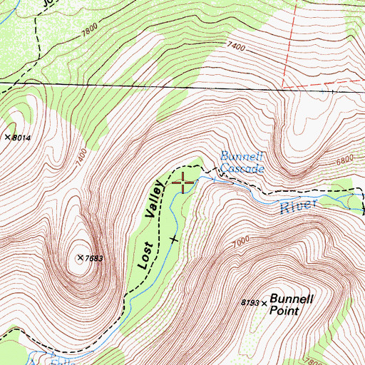 Topographic Map of Bunnell Cascade, CA