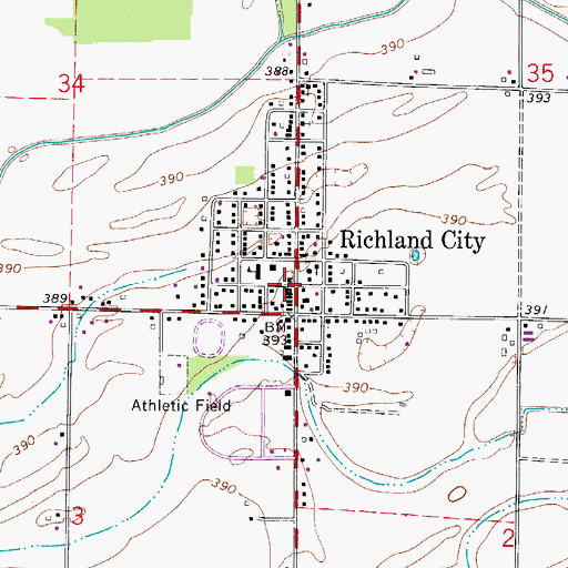 Topographic Map of Town of Richland, IN