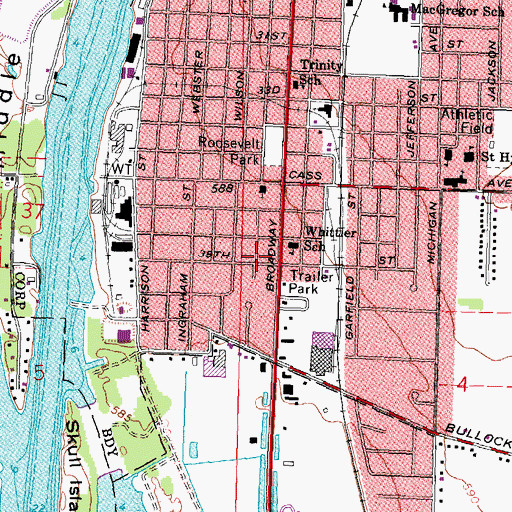 Topographic Map of South Side Branch Library, MI