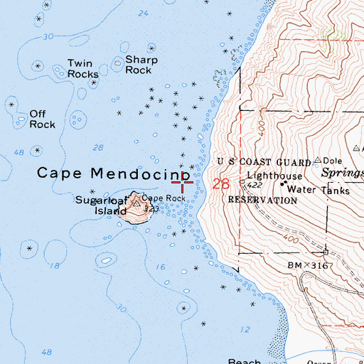 Topographic Map of Cape Mendocino, CA