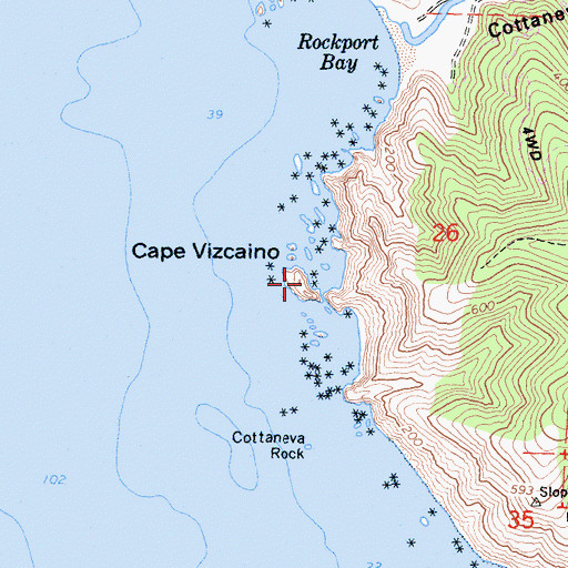 Topographic Map of Cape Vizcaino, CA