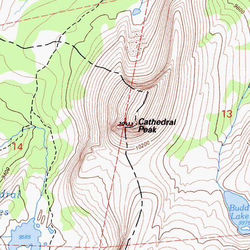 Topographic Map of Cathedral Peak, CA