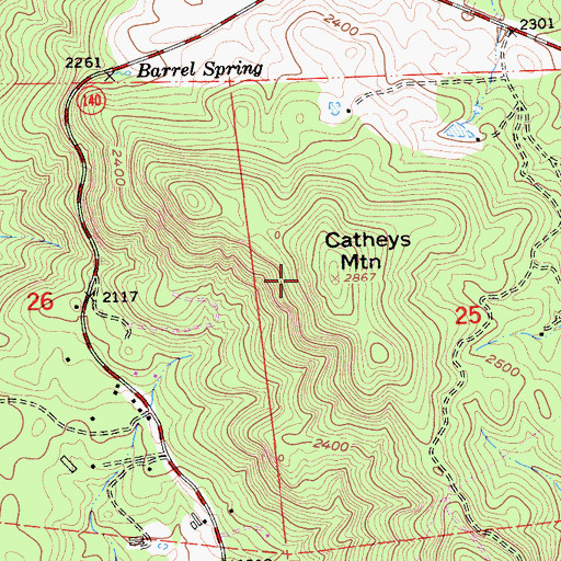 Topographic Map of Catheys Mountain, CA
