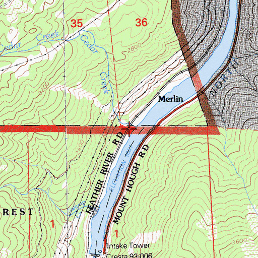 Topographic Map of Cedar Creek, CA