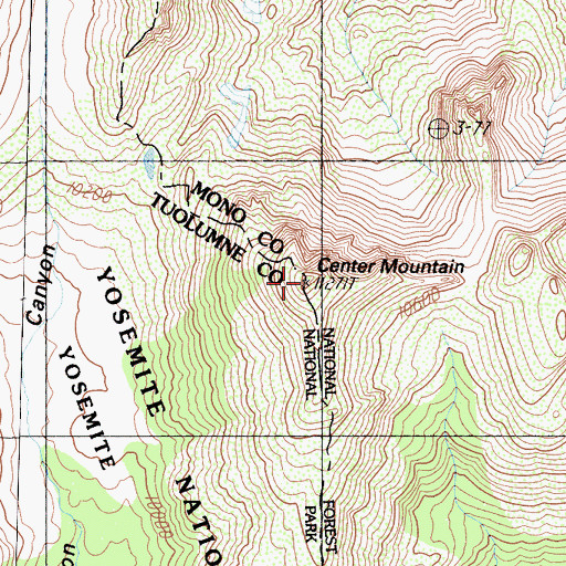 Topographic Map of Center Mountain, CA