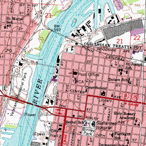 Topographic Map of Bay City Post Office, MI