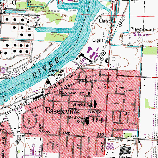 Topographic Map of Essexville City Hall, MI