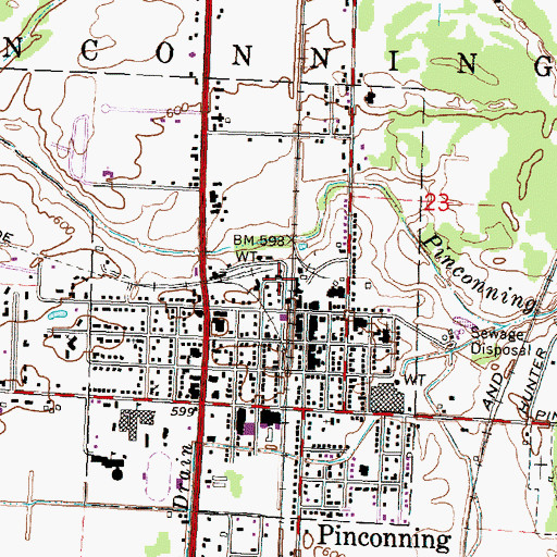 Topographic Map of Pinconning City Hall, MI