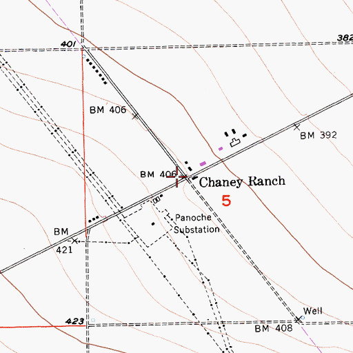 Topographic Map of Chaney Ranch, CA