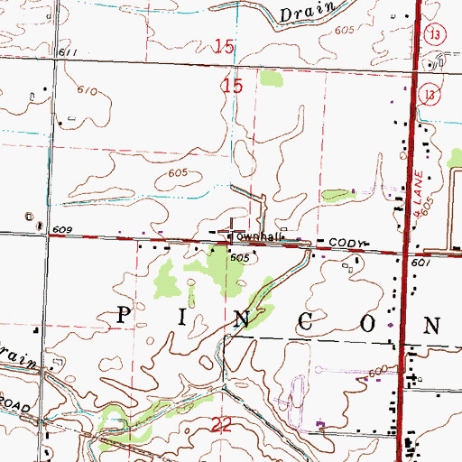 Topographic Map of Pinconning Township Hall, MI