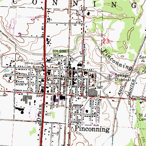 Topographic Map of Pinconning Post Office, MI