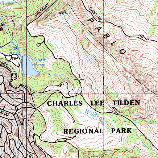 Topographic Map of Charles Lee Tilden Regional Park, CA