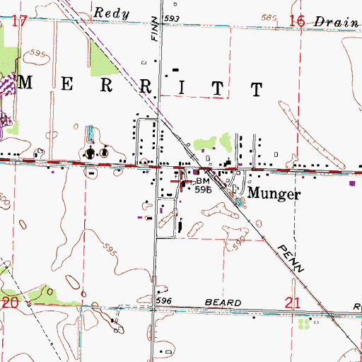 Topographic Map of Merritt Township Fire Department Station 22, MI