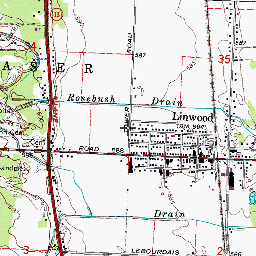 Topographic Map of Linwood Elementary School, MI