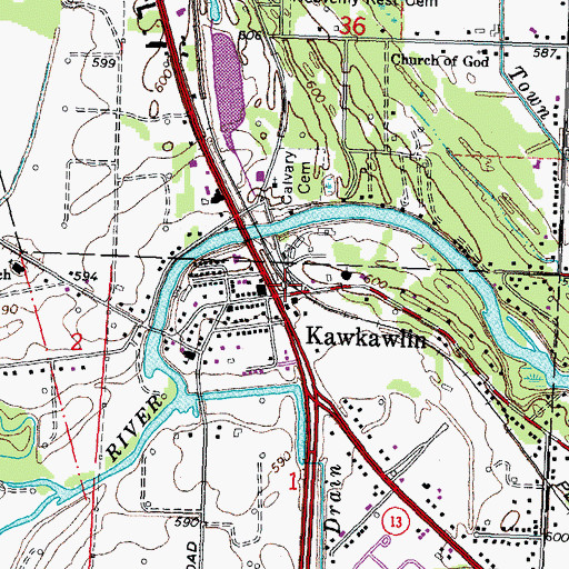 Topographic Map of Kawkawlin Station (historical), MI