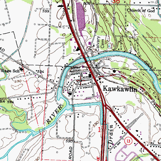 Topographic Map of Kawkawlin Post Office, MI