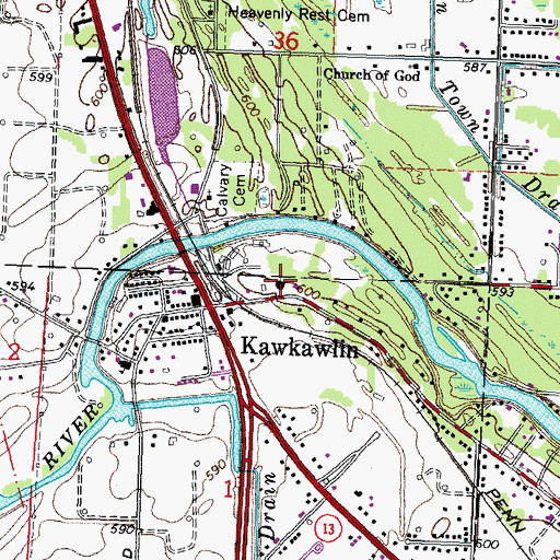 Topographic Map of Kawkawlin Community Church, MI