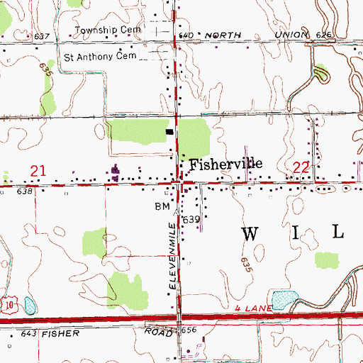 Topographic Map of Fisherville Station, MI