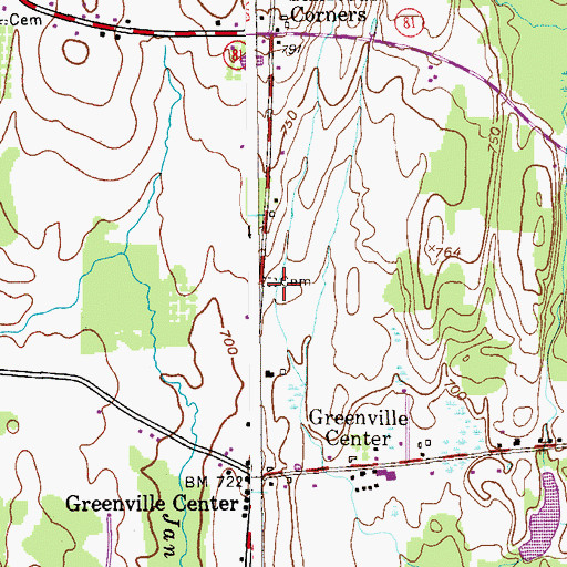 Topographic Map of Greenville Center Cemetery, NY
