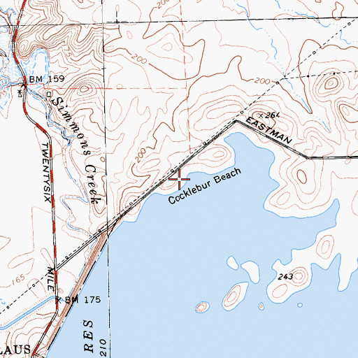Topographic Map of Cocklebur Beach, CA