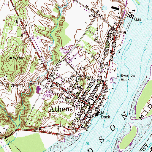 Topographic Map of Athens Rural Cemetery, NY