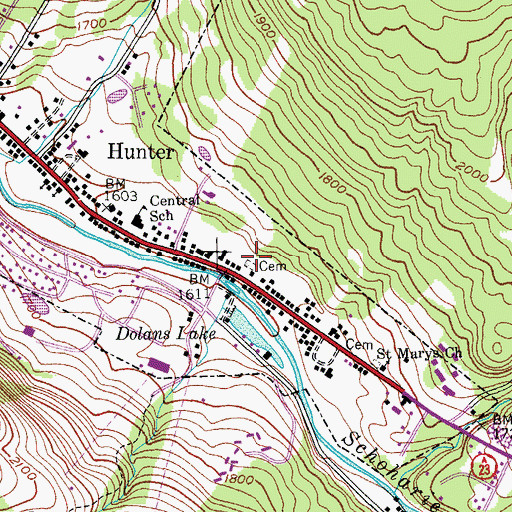 Topographic Map of Hunter Village Cemetery, NY