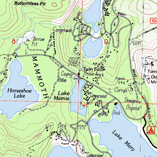Topographic Map of Twin Falls Picnic Site, CA