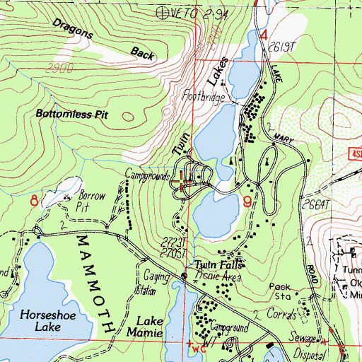 Topographic Map of Twin Lakes Campground, CA